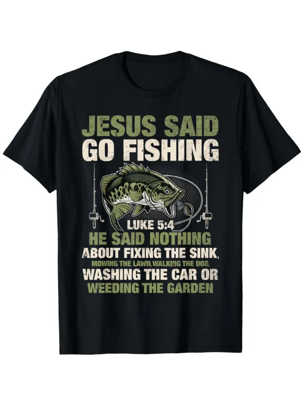 Tailorly Men's Printed Tee - Jesus Said Go Fishing Among Vintage Typography With Lively Bass Graphic made by Tailorly