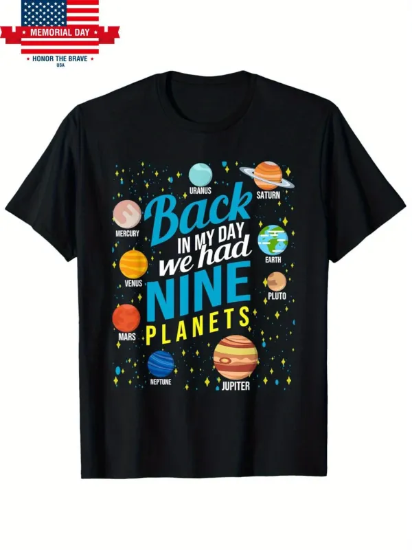 Tailorly Men's Printed Tee - Back In My Day We Had Nine Planets With Colorful Cartoon Solar System Planets made by Tailorly