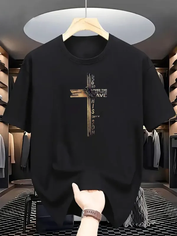 Tailorly Men's Printed Tee - Vintage Wooden Pattern With Classic Typography Centered Cross made by Tailorly