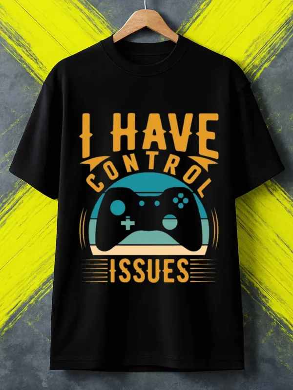 Tailorly Men's Printed Tee - I Have Control Issues Gaming Controller Retro Graphic T Shirt made by Tailorly