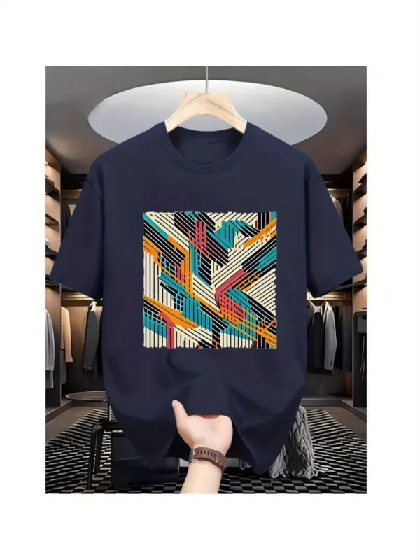 Tailorly Men's Printed Tee - Vivid Multicolor Abstract Lines Arranged In Geometric Symmetry Pattern made by Tailorly