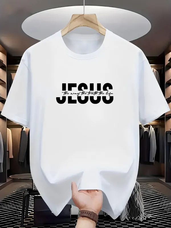 Tailorly Men's Printed Tee - Bold Black Letters With Modern Script Design Jesus made by Tailorly