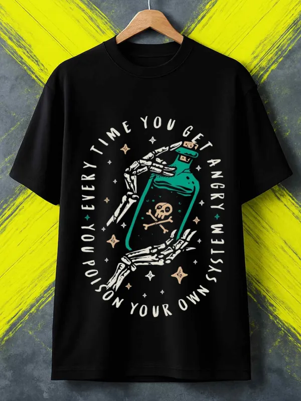 Tailorly Men's Printed Tee - Mystical Skeleton Hands With Bottle Surrounded By Poison Symbols Stars made by Tailorly