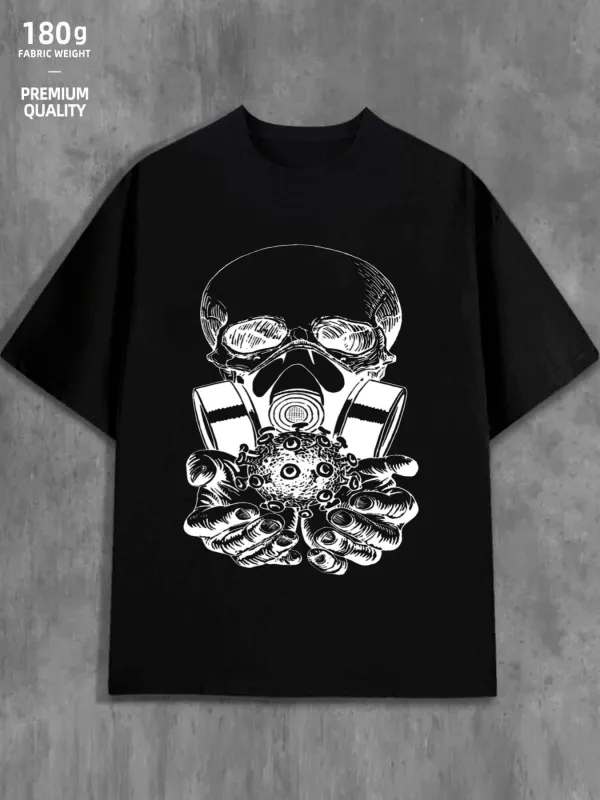 Tailorly Men's Printed Tee - Mechanical Hands With Exposed Gears Holding Surreal Skull made by Tailorly