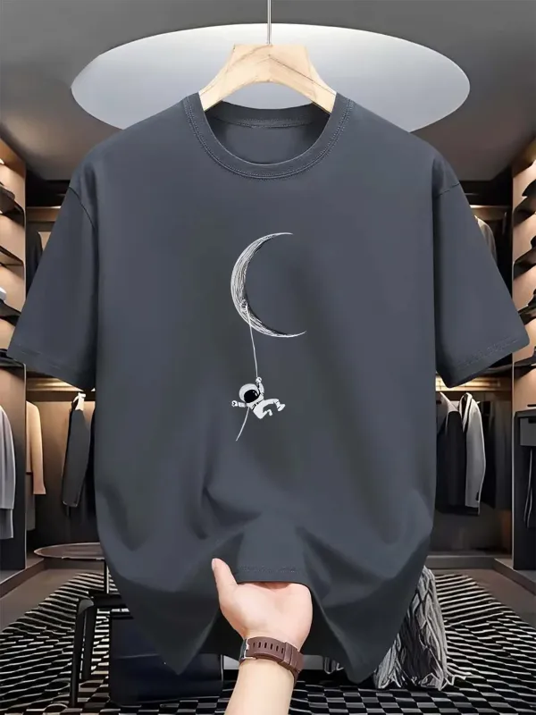 Tailorly Men's Printed Tee - Dreamy Crescent Moon With Suspended Figure In Tranquil Night Sky made by Tailorly