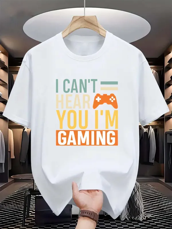 Tailorly Men's Printed Tee - I Cant Hear You Im Gaming Colorful Text With Orange Gamepad Icon made by Tailorly