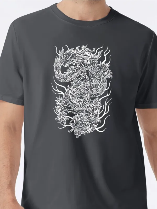 Tailorly Men's Printed Tee - Intricate Fiery Lines Forming Mystical Flowing Asian Dragon made by Tailorly