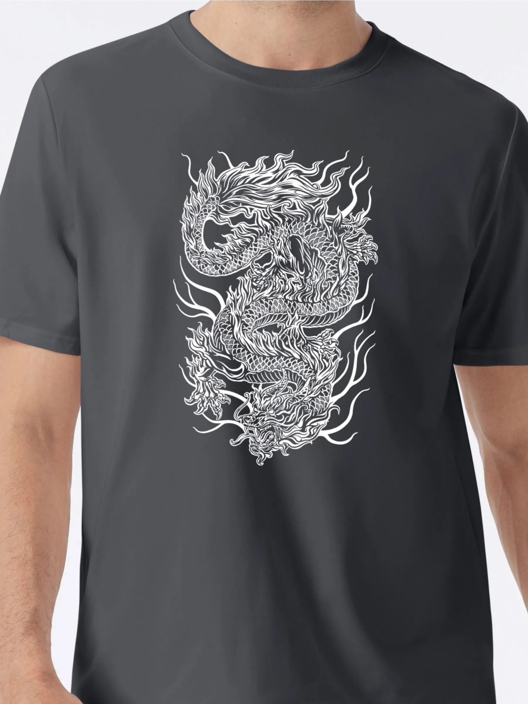 Tailorly Men's Printed Tee - Intricate Fiery Lines Forming Mystical Flowing Asian Dragon sold by Tailorly
