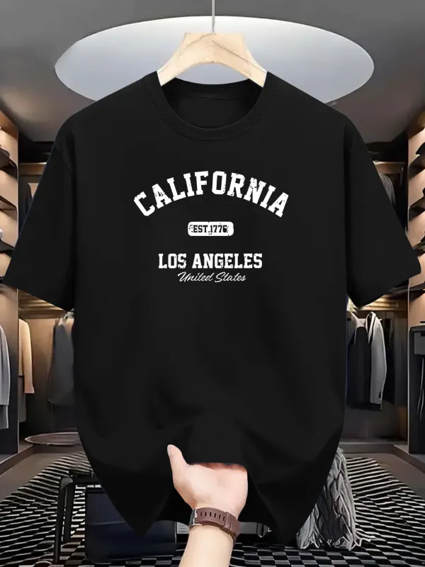 Tailorly Men's Printed Tee - California Los Angeles Typography With Curved Varsity Letters Urban T Shirt made by Tailorly