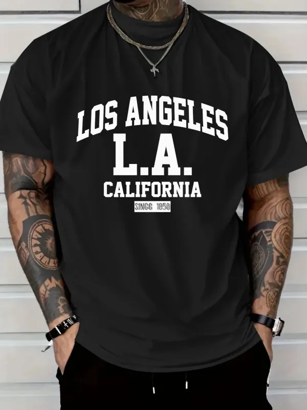 Tailorly Men's Printed Tee - Los Angeles California City Themed Urban Streetwear Lettering T Shirt made by Tailorly