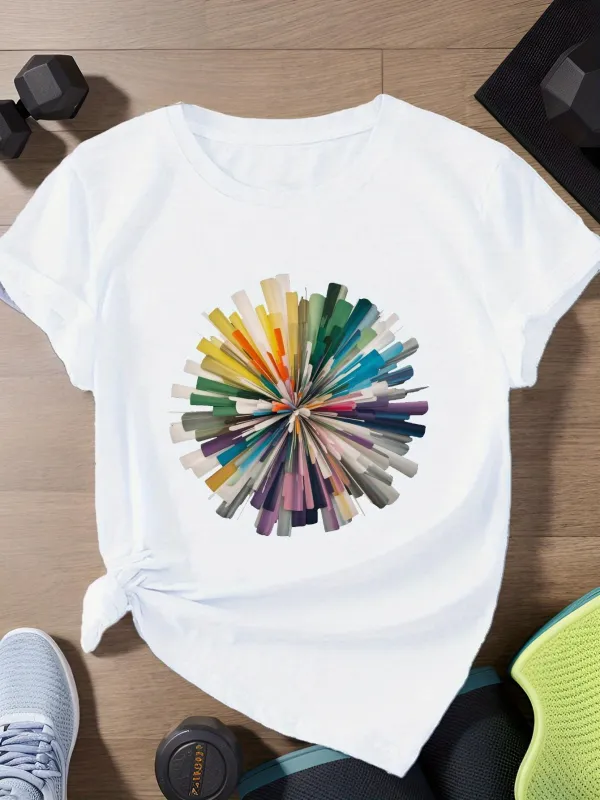 Tailorly Women's Printed Tee - Radiant Burst Of Watercolor Strokes With Vivid Color Spokes Wheel made by Tailorly