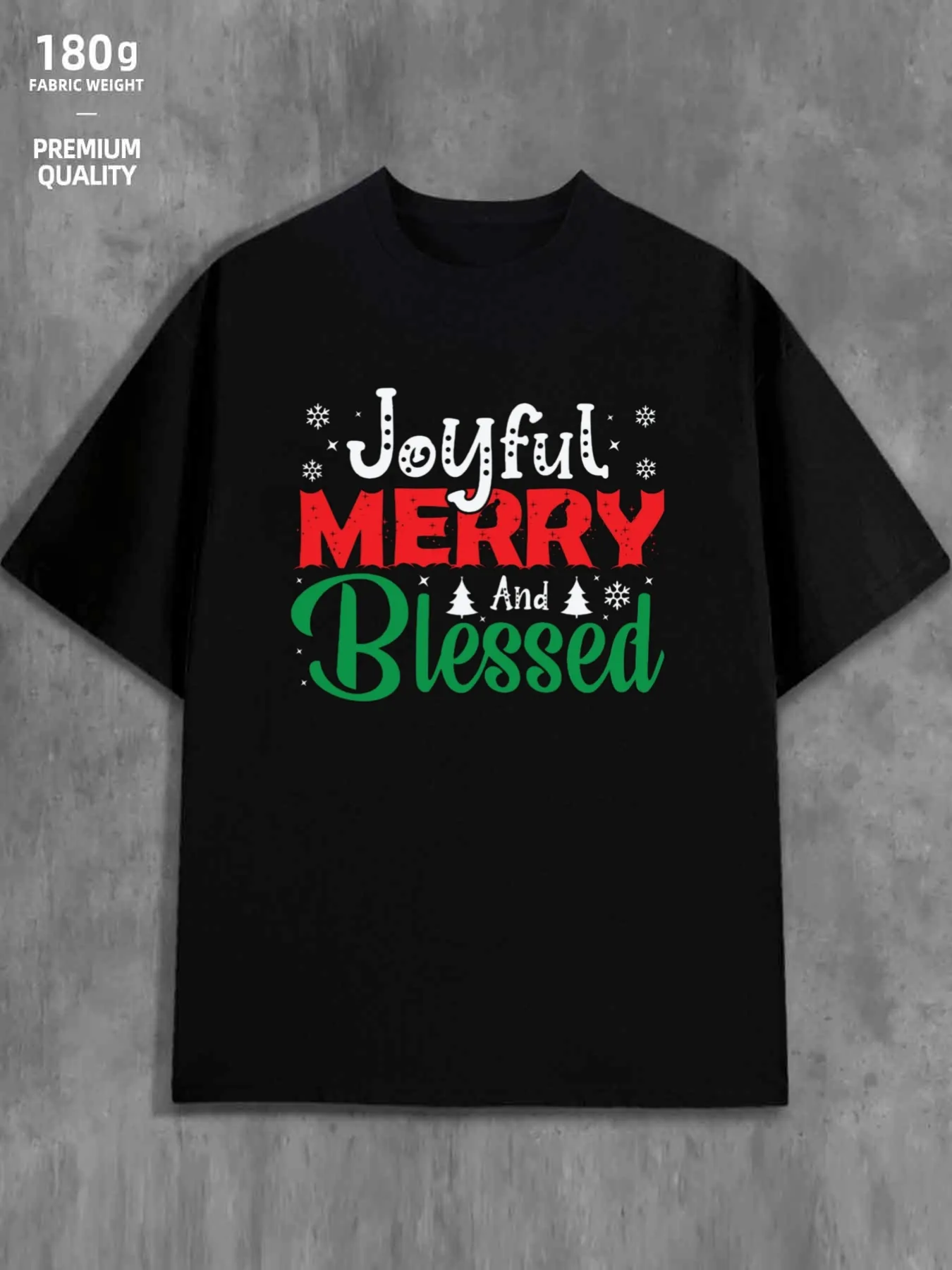 Tailorly Men's Printed Tee - Joyful Merry And Blessed Colorful Lettering With Decorative Snowflakes And Little Trees T Shirt sold by Tailorly