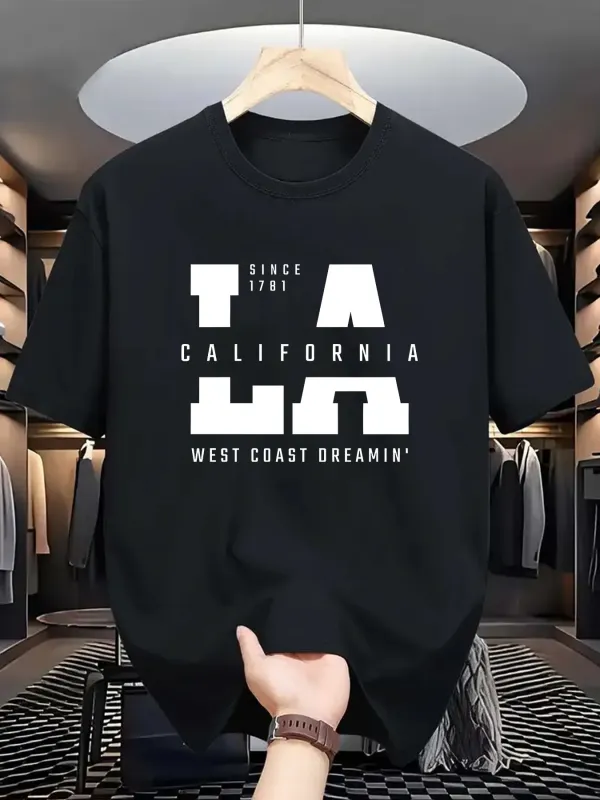 Tailorly Men's Printed Tee - California Summer City Dreaming With Logo Text Street Vibes LA made by Tailorly