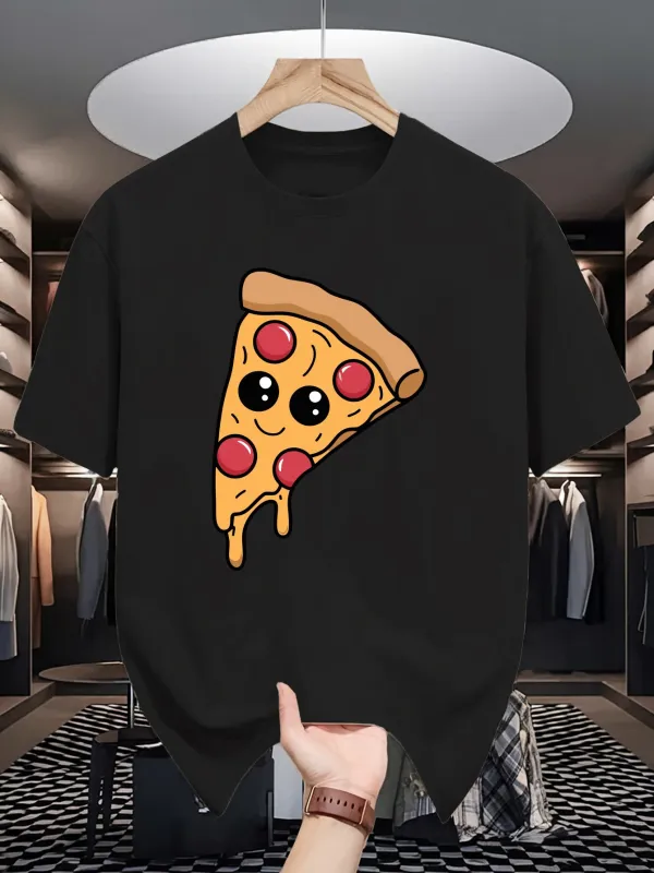 Tailorly Men's Printed Tee - Melty Cheese With Cartoon Eyes Pepperoni Pizza Slice made by Tailorly