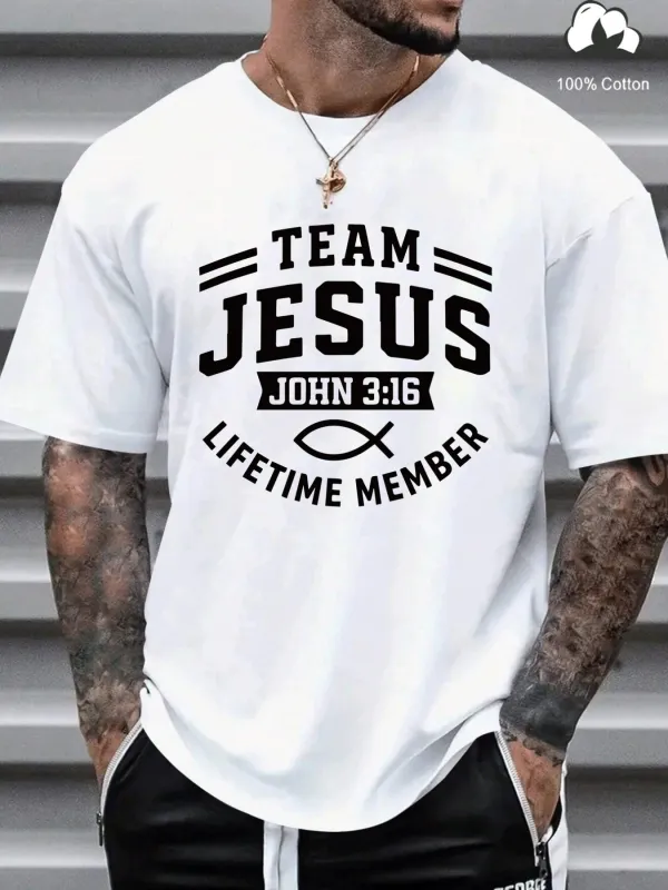 Tailorly Men's Printed Tee - Team Jesus John 316 Lifetime Member Black Christian Symbol made by Tailorly