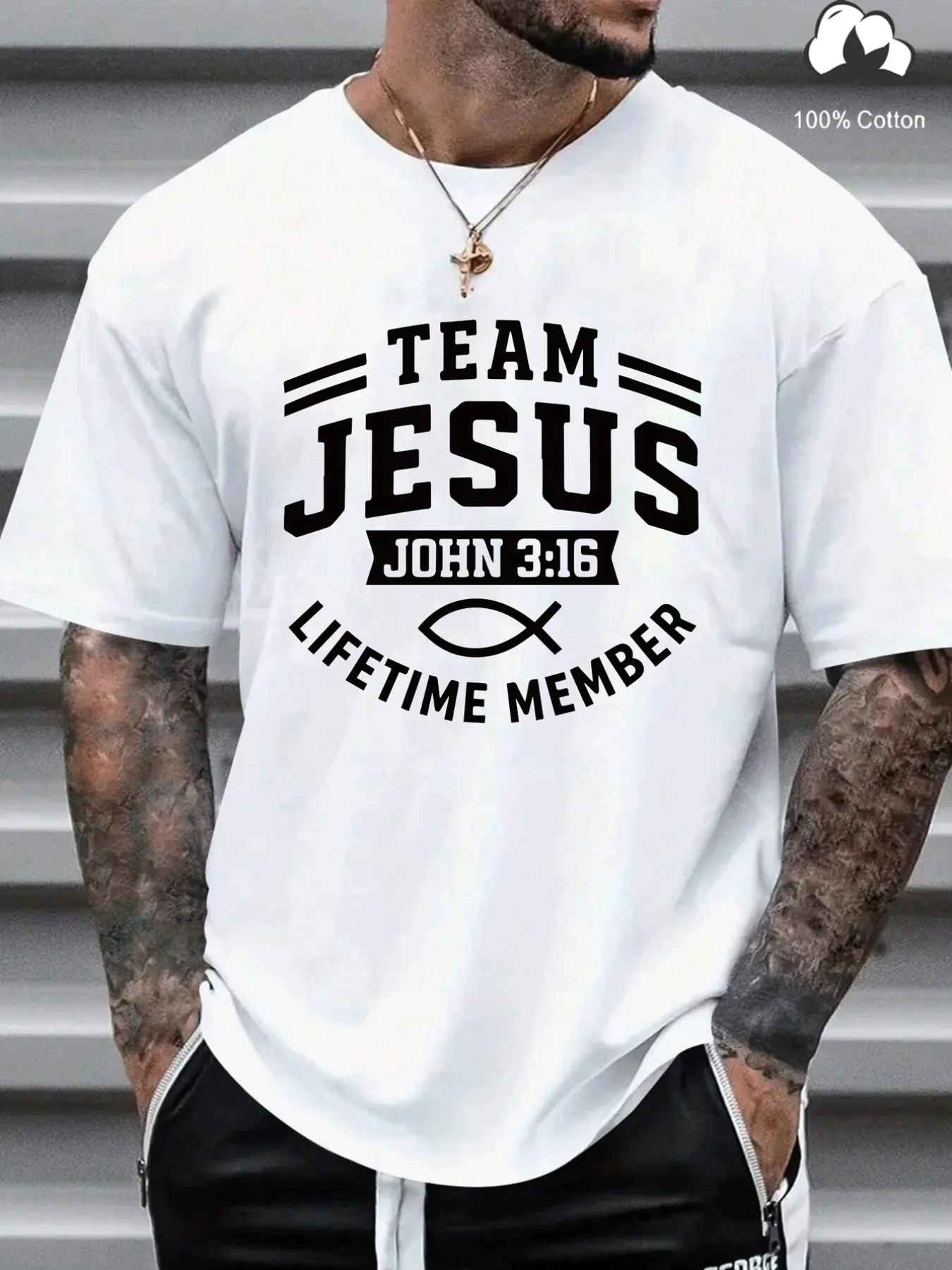 Tailorly Men's Printed Tee - Team Jesus John 316 Lifetime Member Black Christian Symbol sold by Tailorly