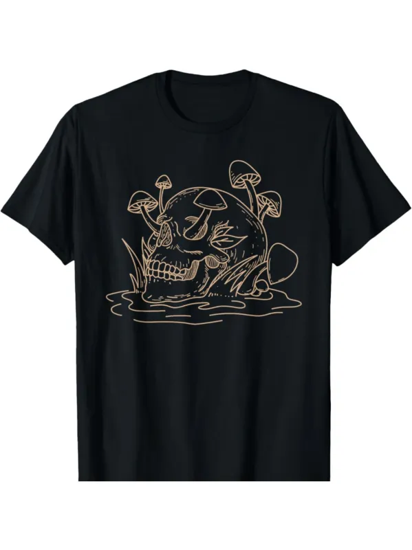 Tailorly Men's Printed Tee - Emerging Mushrooms With Nature Growing On Skull made by Tailorly