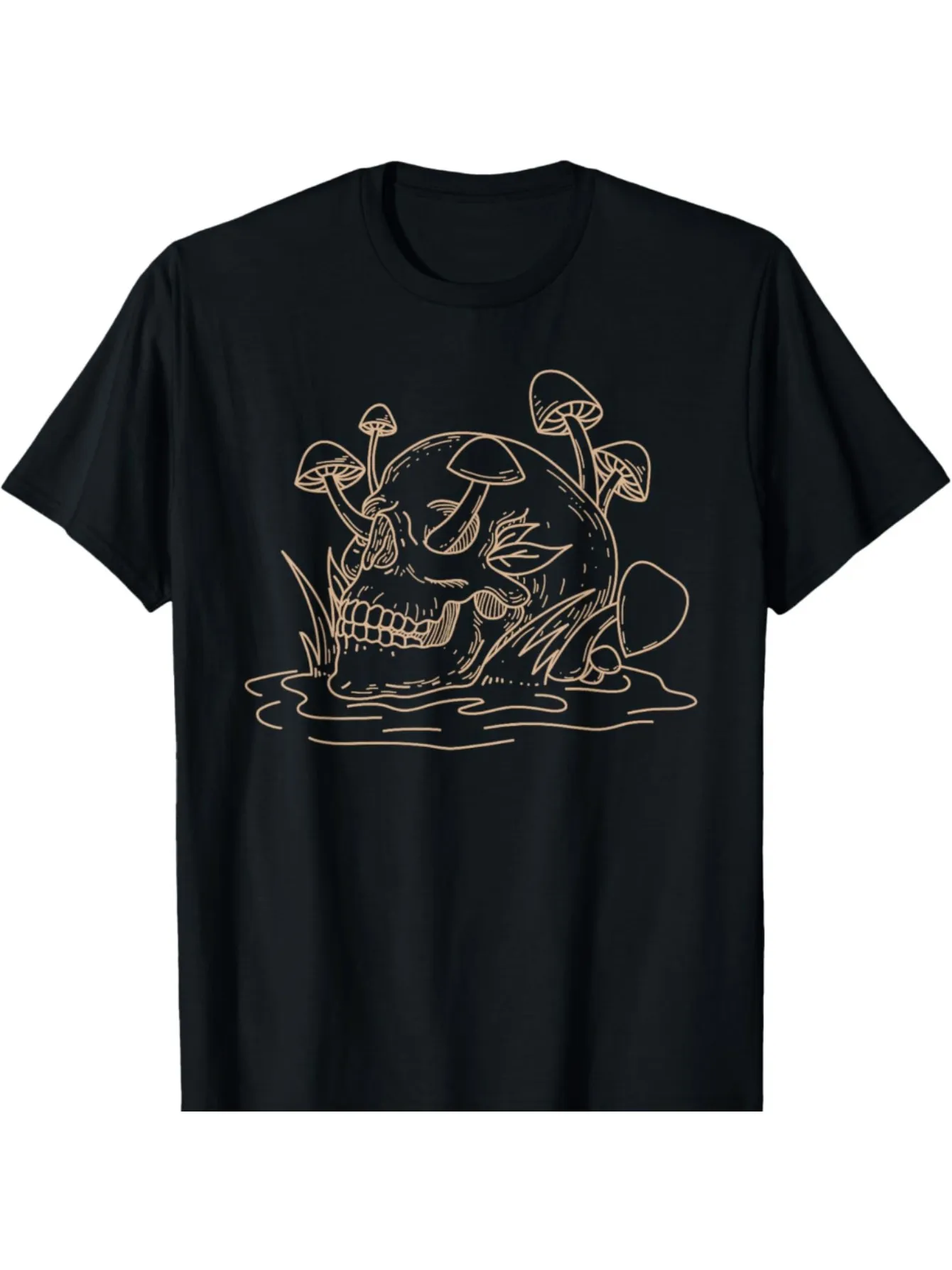 Tailorly Men's Printed Tee - Emerging Mushrooms With Nature Growing On Skull sold by Tailorly