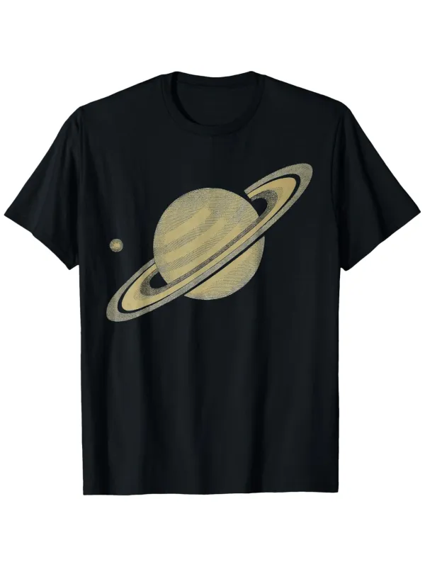 Tailorly Men's Printed Tee - Golden Celestial Rings Orbiting In Deep Space Saturn Planet made by Tailorly