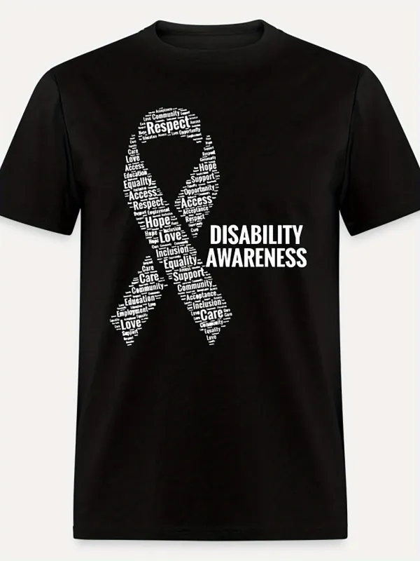 Tailorly Men's Printed Tee - Disability Awareness With Inspiring Words Forming Charity Ribbon made by Tailorly