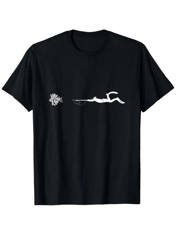 Tailorly Men's Printed Tee - Minimalist White Line Drawing With Abstract Swimmer Figure Motion Water Ripples made by Tailorly