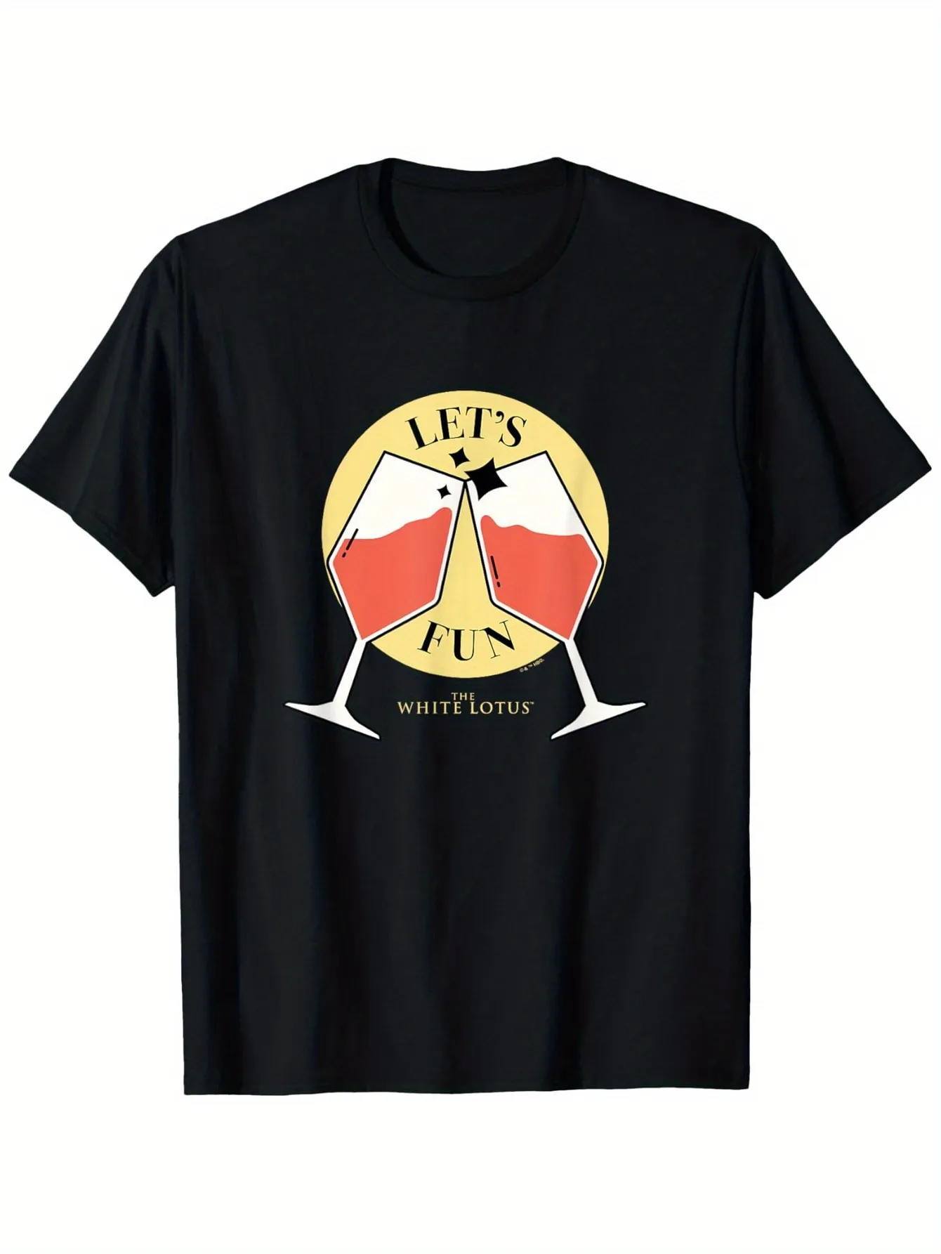 Tailorly Men's Printed Tee - Lets Fun Toasting Wine Glasses With Pink Liquid And Circular Background sold by Tailorly