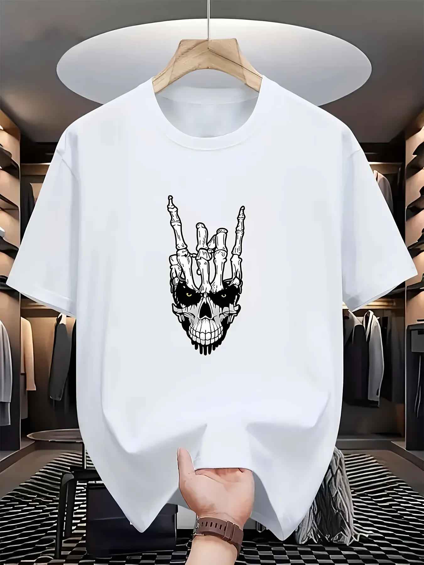Tailorly Men's Printed Tee - Hand Bones With Raised Fingers On Skull sold by Tailorly