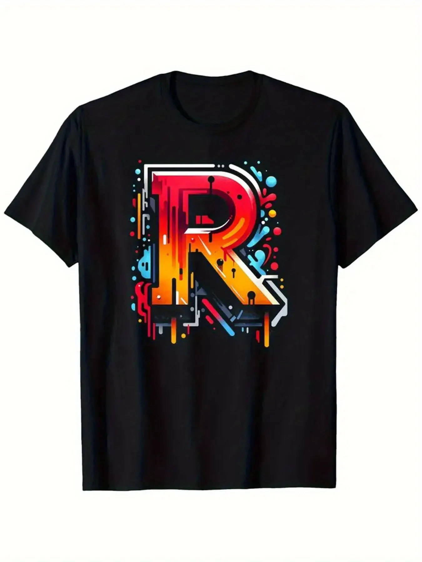 Tailorly Men's Printed Tee - Vivid Dripping Paint With Bold Artistic Letter R sold by Tailorly