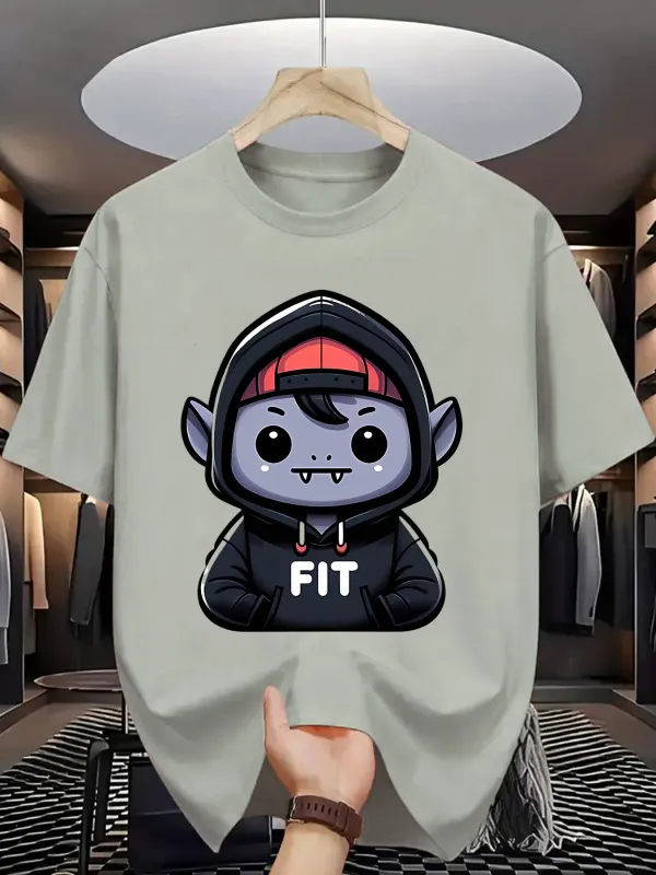 Tailorly Men's Printed Tee - Fit Hoodie Cartoon Character With Playful Eyes And Red Cap Vampire made by Tailorly