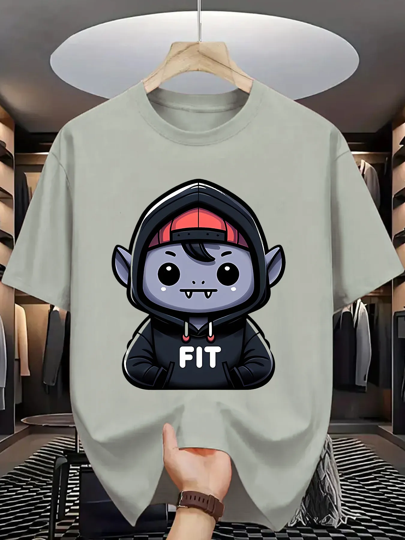 Tailorly Men's Printed Tee - Fit Hoodie Cartoon Character With Playful Eyes And Red Cap Vampire sold by Tailorly