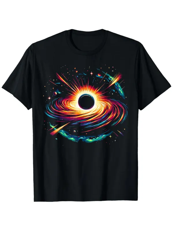 Tailorly Men's Printed Tee - Blazing Swirling Cosmic Light Around Vibrant Black Hole made by Tailorly