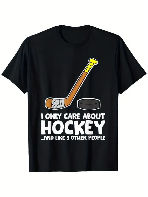 Tailorly Men's Printed Tee - I Only Care About Hockey And Like Three Other People Cartoon Style Stick And Black Puck Hockey Shirt made by Tailorly