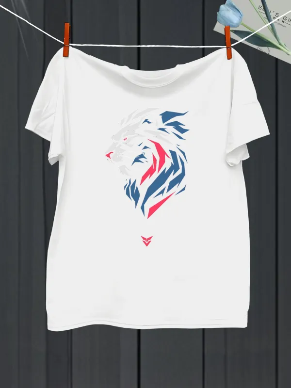 Tailorly Men's Printed Tee - Bold Dynamic Striped Brushwork Elements Shaping The Majestic Lion made by Tailorly
