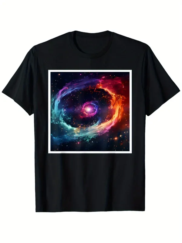 Tailorly Men's Printed Tee - Colorful Cosmic Swirl With Vivid Nebulae Encircling Fiery Glowing Galaxy Center made by Tailorly