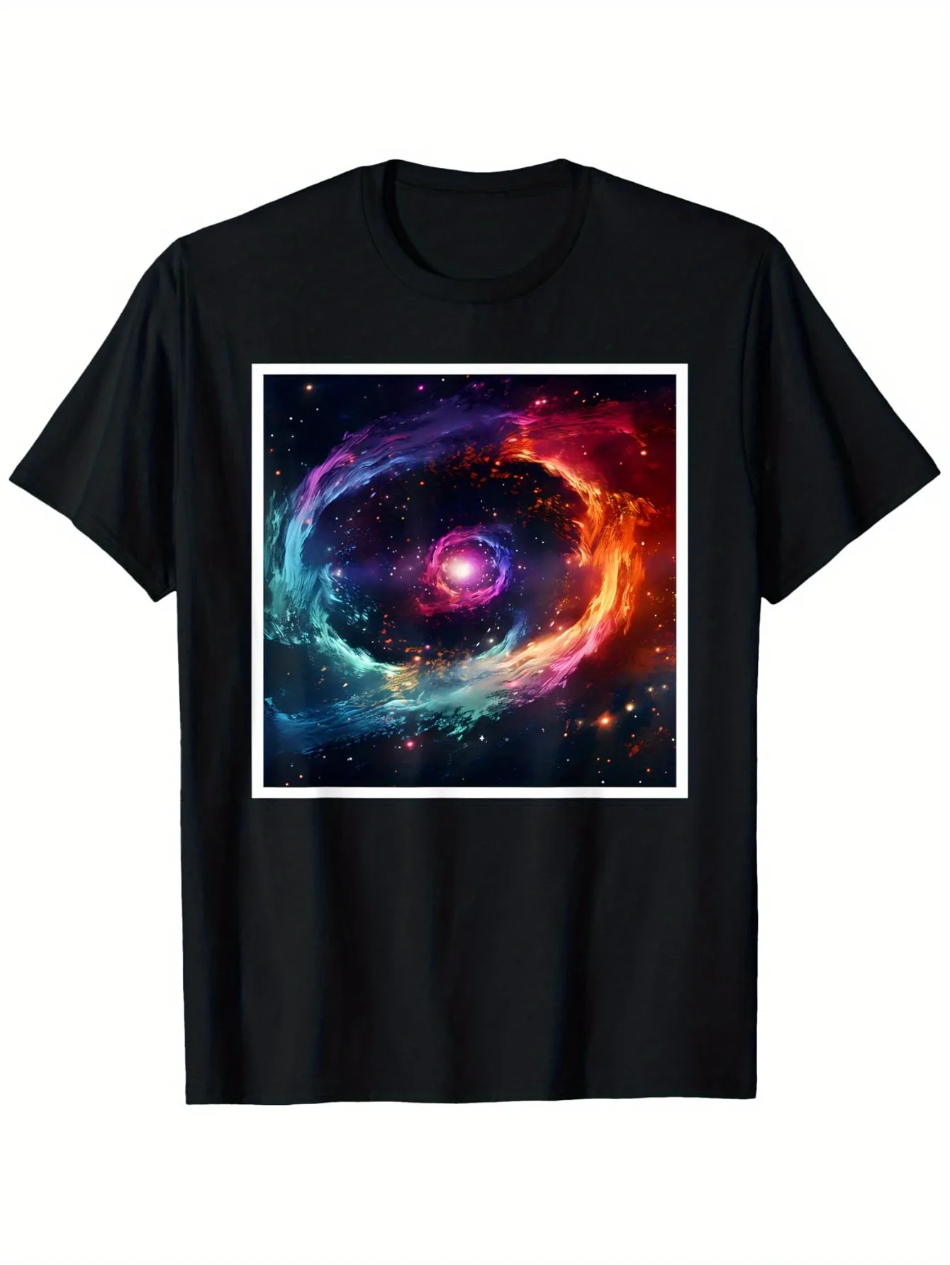 Tailorly Men's Printed Tee - Colorful Cosmic Swirl With Vivid Nebulae Encircling Fiery Glowing Galaxy Center sold by Tailorly