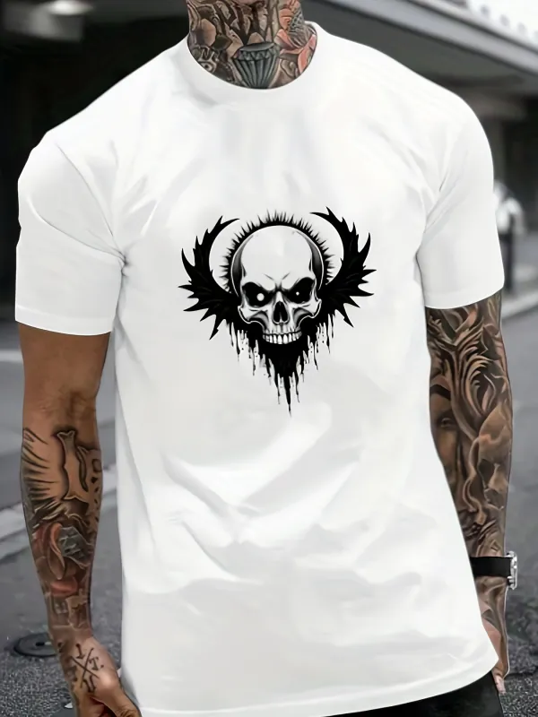 Tailorly Men's Printed Tee - Dark Abstract Flame Halo Surrounding A Fierce Skull made by Tailorly