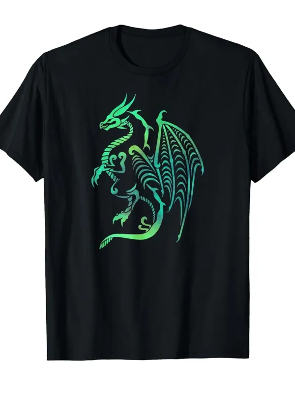 Tailorly Men's Printed Tee - Neon Green Artistic Tribal Lines Forming Majestic Dragon Figure made by Tailorly