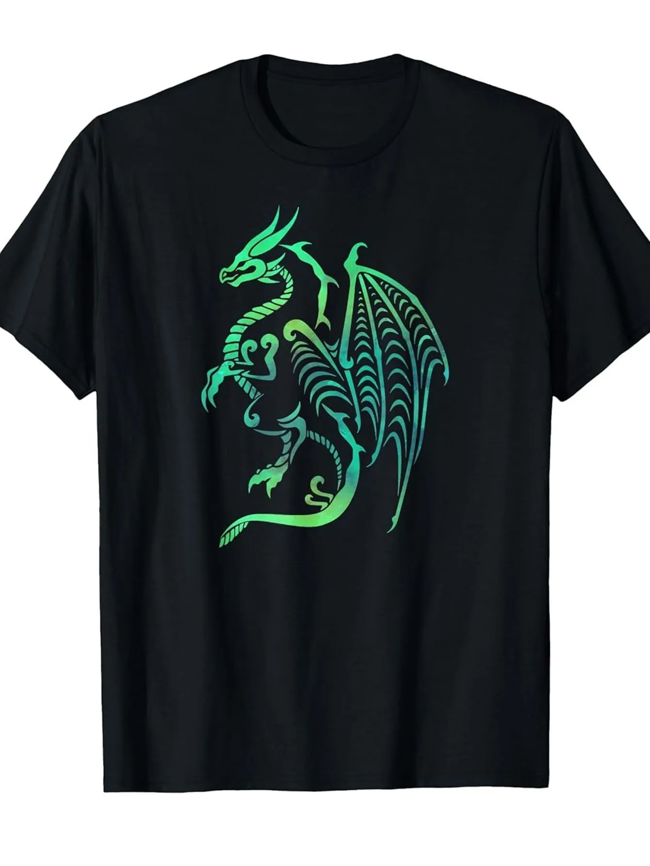 Tailorly Men's Printed Tee - Neon Green Artistic Tribal Lines Forming Majestic Dragon Figure sold by Tailorly