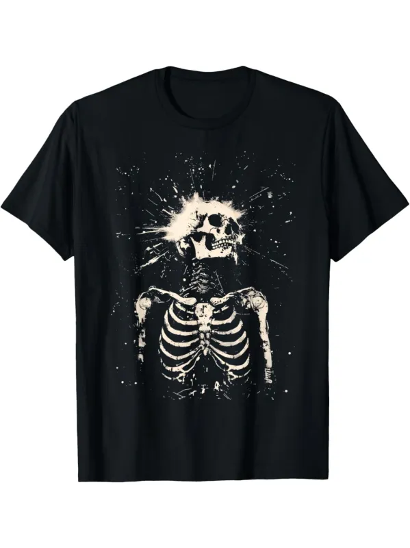 Tailorly Men's Printed Tee - Abstract Splattered Paint Around Anatomic Human Skeleton made by Tailorly