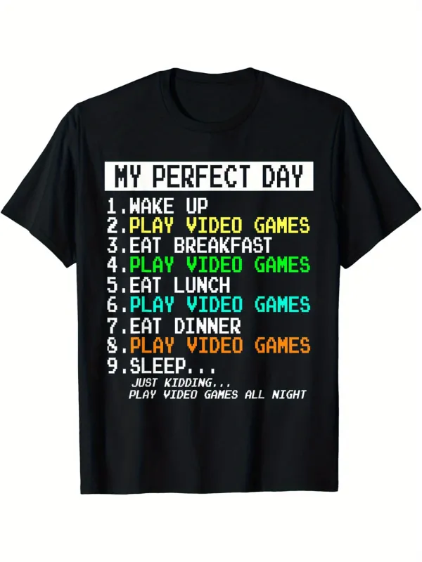 Tailorly Men's Printed Tee - My Perfect Day Colorful Numbered Game List Video Games made by Tailorly