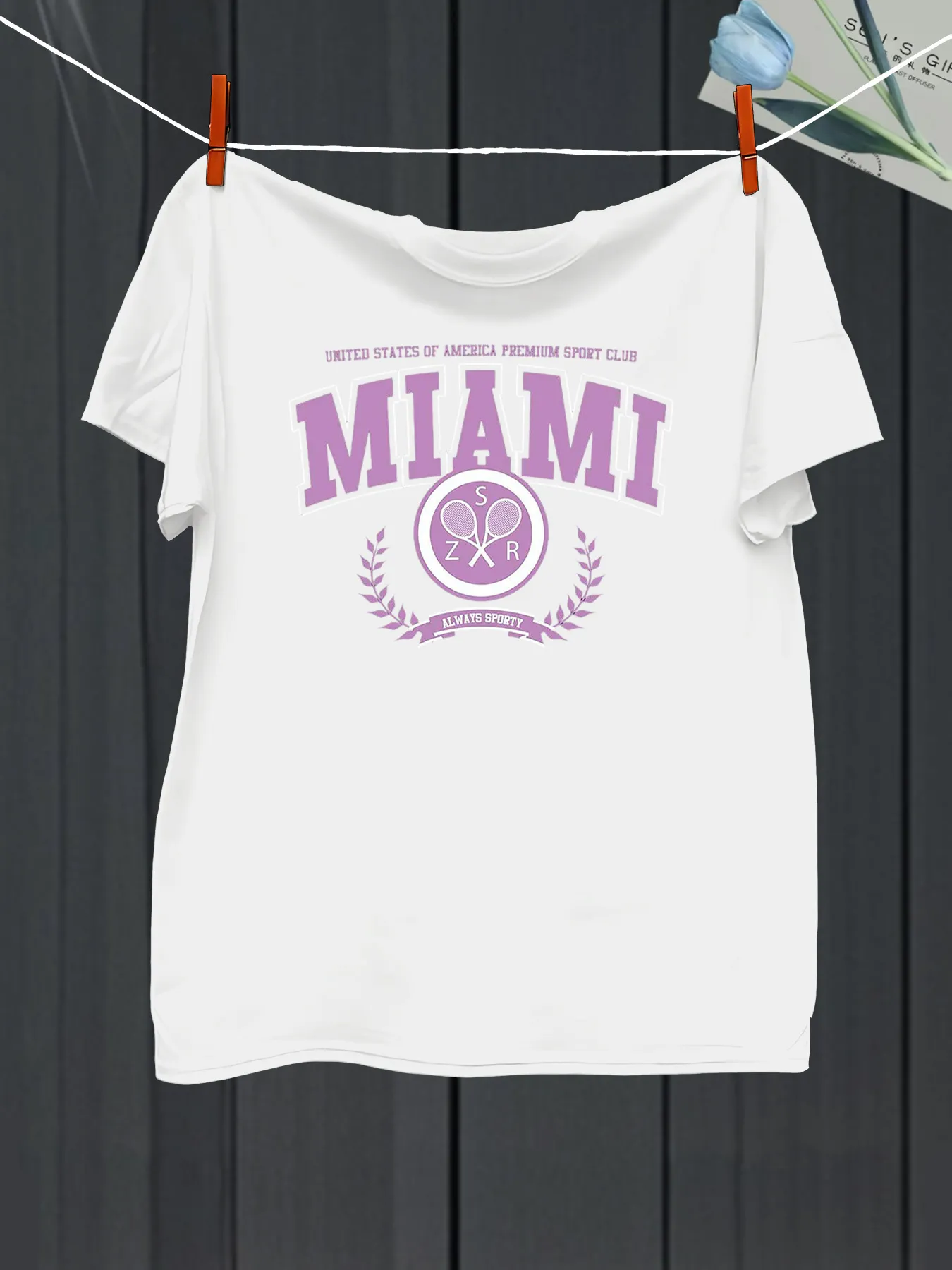 Tailorly Men's Printed Tee - Miami Purple Tennis Emblem With Laurel Branch Accent sold by Tailorly