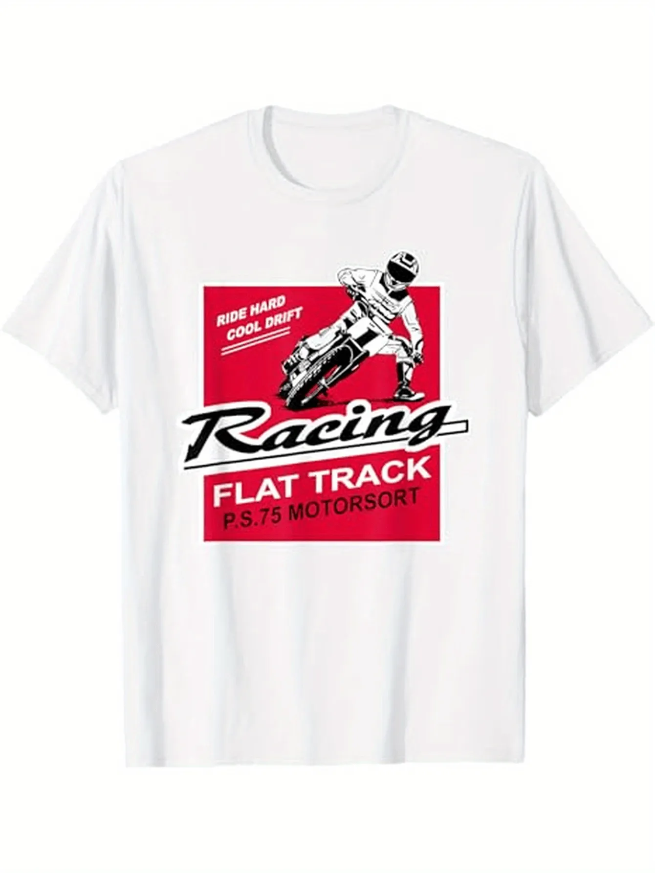Tailorly Men's Printed Tee - Racing Flat Track Motorsport With Speed Motorcycle Rider Illustration sold by Tailorly