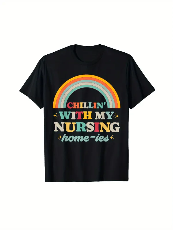Tailorly Men's Printed Tee - Chillin With My Nursing Homeies Colorful Retro Rainbow Graphic Shirt made by Tailorly