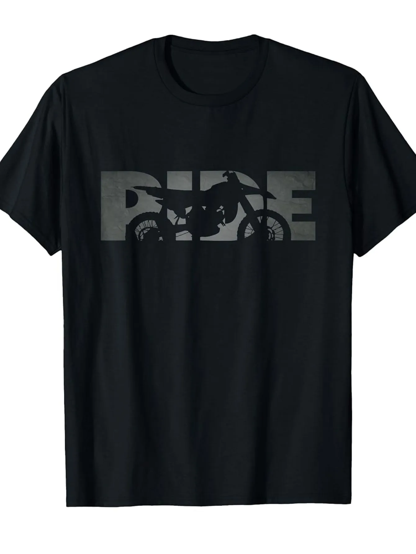 Tailorly Men's Printed Tee - Ride With Shadowed Motorcycle Silhouette Inside Bold Lettering sold by Tailorly