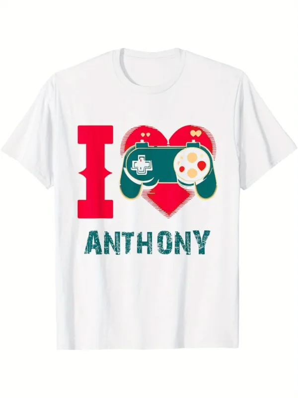 Tailorly Men's Printed Tee - I Love Retro Game Controller With Red Heart Anthony made by Tailorly