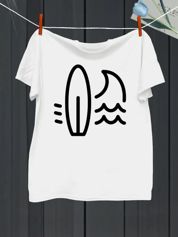Tailorly Men's Printed Tee - Minimal Waves Alongside Surfboard Beside Flowing Abstract Water made by Tailorly
