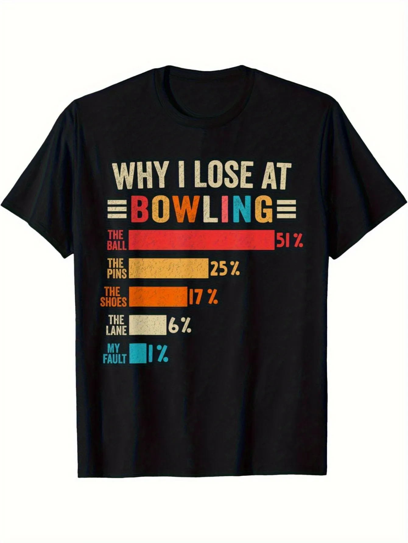 Tailorly Men's Printed Tee - Why I Lose At Bowling Colorful Bar Graph With Funny Text Graphic Bowling sold by Tailorly