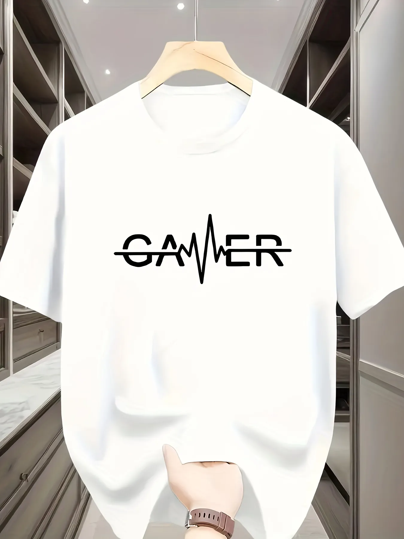 Tailorly Men's Printed Tee - Heartbeat Motif With Bold Typography Surrounding Centered Text Gamer sold by Tailorly