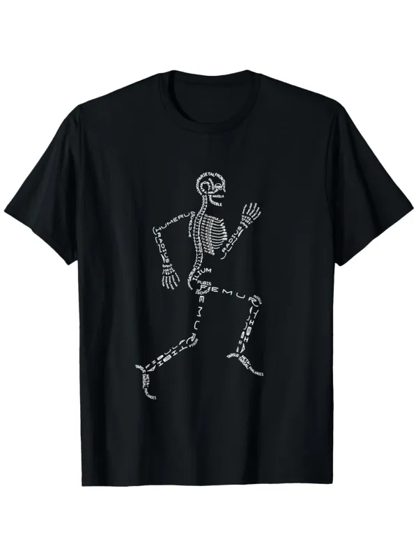 Tailorly Men's Printed Tee - Skeleton Bones In Motion On A Running Dark Shirt made by Tailorly