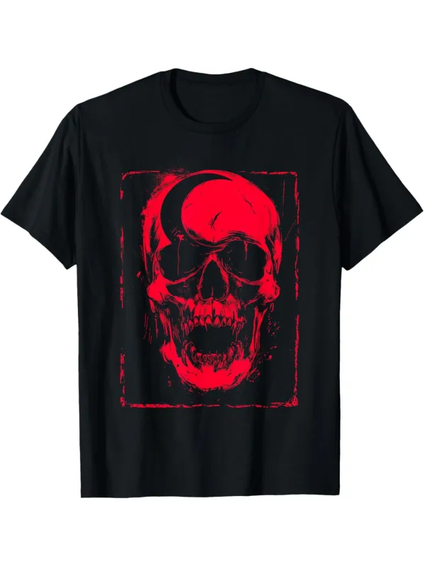 Tailorly Men's Printed Tee - Abstract Red Artistic Paint Texture With Grim Skull made by Tailorly
